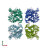 PDB entry 2pbl coloured by chain, front view.