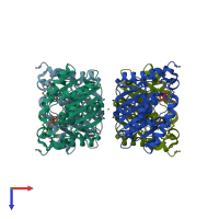 PDB entry 2pbl coloured by chain, top view.