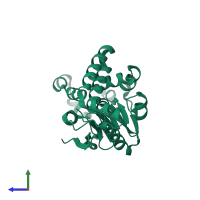 PDB entry 2pbp coloured by chain, side view.