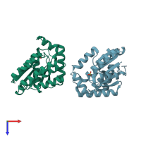 PDB entry 2pbr coloured by chain, top view.