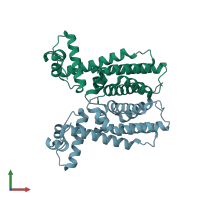 PDB entry 2pbx coloured by chain, front view.