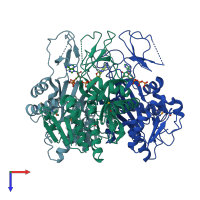 PDB entry 2pbz coloured by chain, top view.