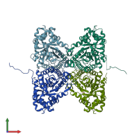 PDB entry 2pc4 coloured by chain, front view.