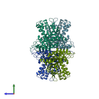 PDB entry 2pc4 coloured by chain, side view.