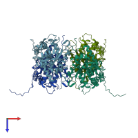 PDB entry 2pc4 coloured by chain, top view.