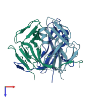 PDB entry 2pc5 coloured by chain, top view.