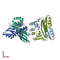 PDB entry 2pc6 coloured by chain, front view.