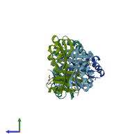 PDB entry 2pc6 coloured by chain, side view.