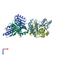 PDB entry 2pc6 coloured by chain, top view.