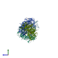 PDB entry 2pc9 coloured by chain, side view.