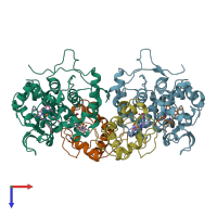 PDB entry 2pcc coloured by chain, top view.