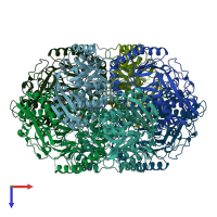 PDB entry 2pce coloured by chain, top view.
