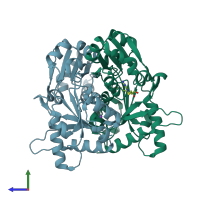 PDB entry 2pch coloured by chain, side view.