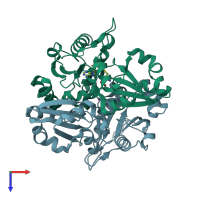 PDB entry 2pch coloured by chain, top view.