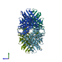 PDB entry 2pcr coloured by chain, side view.