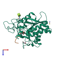 Hetero dimeric assembly 1 of PDB entry 2pcu coloured by chemically distinct molecules, top view.