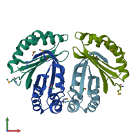 PDB entry 2pd1 coloured by chain, front view.