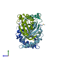 PDB entry 2pd1 coloured by chain, side view.