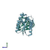 PDB entry 2pd2 coloured by chain, side view.