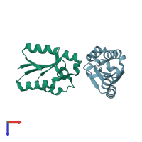 PDB entry 2pd2 coloured by chain, top view.