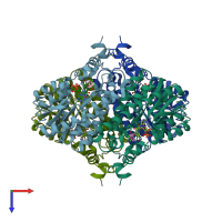 PDB entry 2pd4 coloured by chain, top view.
