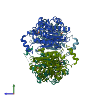 PDB entry 2pd6 coloured by chain, side view.