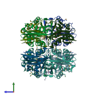 PDB entry 2pdo coloured by chain, side view.