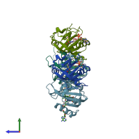 PDB entry 2pdr coloured by chain, side view.