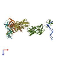 PDB entry 2pe5 coloured by chain, top view.