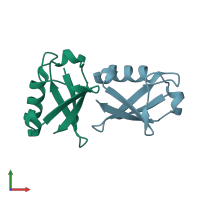 PDB entry 2pe9 coloured by chain, front view.