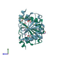 PDB entry 2peb coloured by chain, side view.