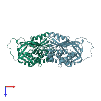 PDB entry 2pee coloured by chain, top view.