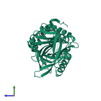 PDB entry 2pef coloured by chain, side view.