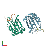 PDB entry 2peh coloured by chain, front view.