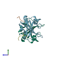 PDB entry 2peh coloured by chain, side view.