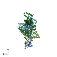 PDB entry 2pei coloured by chain, side view.
