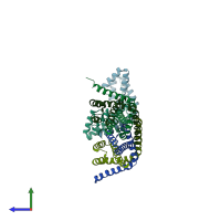PDB entry 2pej coloured by chain, side view.
