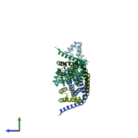 PDB entry 2pek coloured by chain, side view.