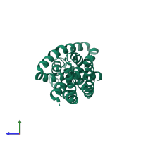Homo dimeric assembly 1 of PDB entry 2pen coloured by chemically distinct molecules, side view.