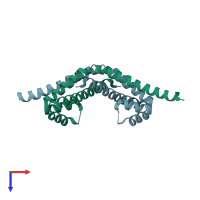 PDB entry 2peo coloured by chain, top view.