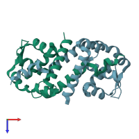 PDB entry 2pex coloured by chain, top view.