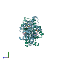 PDB entry 2pey coloured by chain, side view.