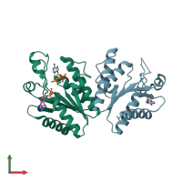 PDB entry 2pez coloured by chain, front view.