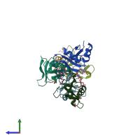 PDB entry 2pf5 coloured by chain, side view.