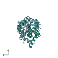 PDB entry 2pfb coloured by chain, side view.