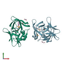 PDB entry 2pfe coloured by chain, front view.