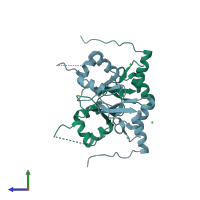 PDB entry 2pfi coloured by chain, side view.