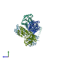 PDB entry 2pfk coloured by chain, side view.