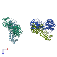 PDB entry 2pfk coloured by chain, top view.