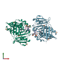 PDB entry 2pfr coloured by chain, front view.